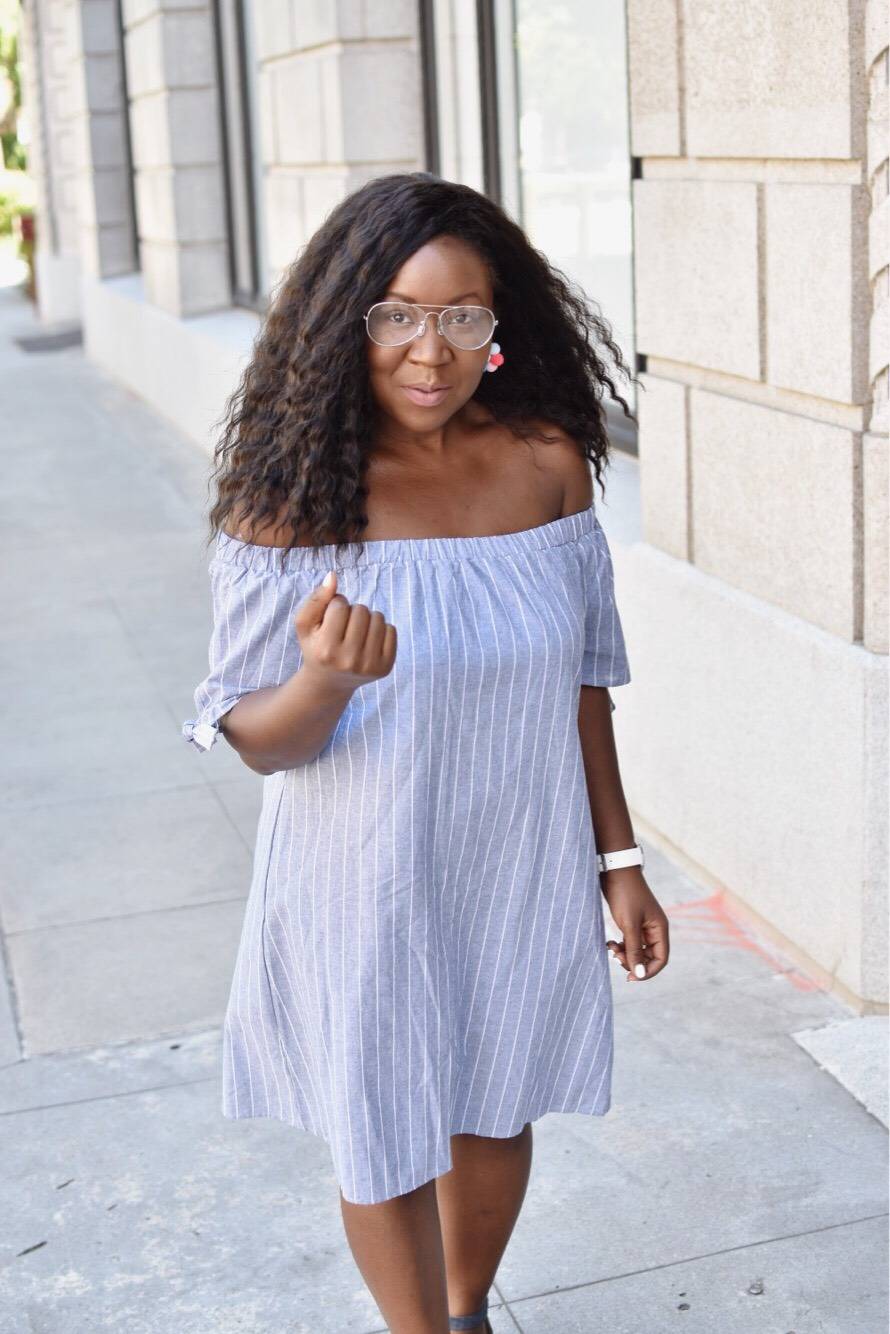 Summer Must-Haves: The Blue & White Stripe- Blue and white off the shoulder dress, perfect for the summer!! I have linked many affordable prices as well!!