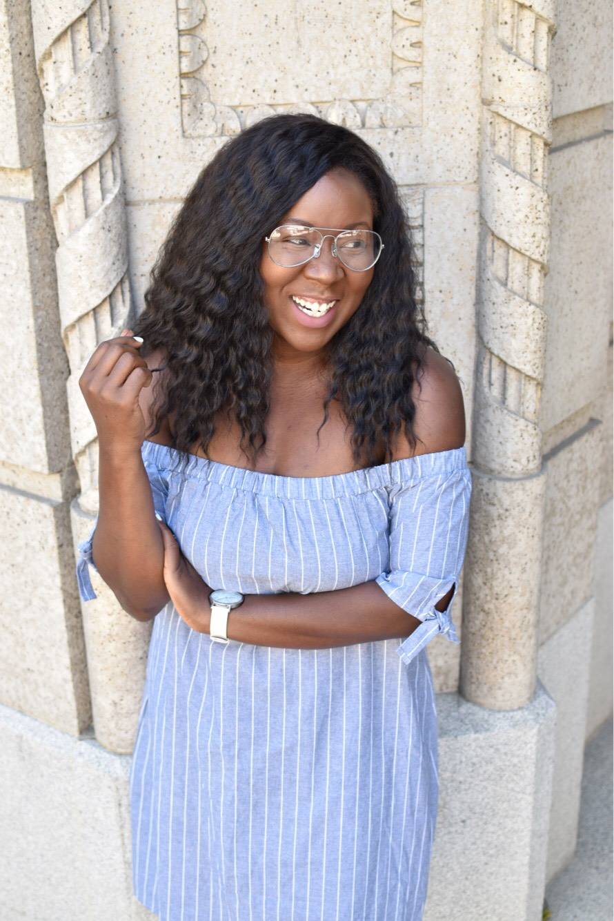 Summer Must-Haves: The Blue & White Stripe- Blue and white off the shoulder dress, perfect for the summer!! I have linked many affordable prices as well!!